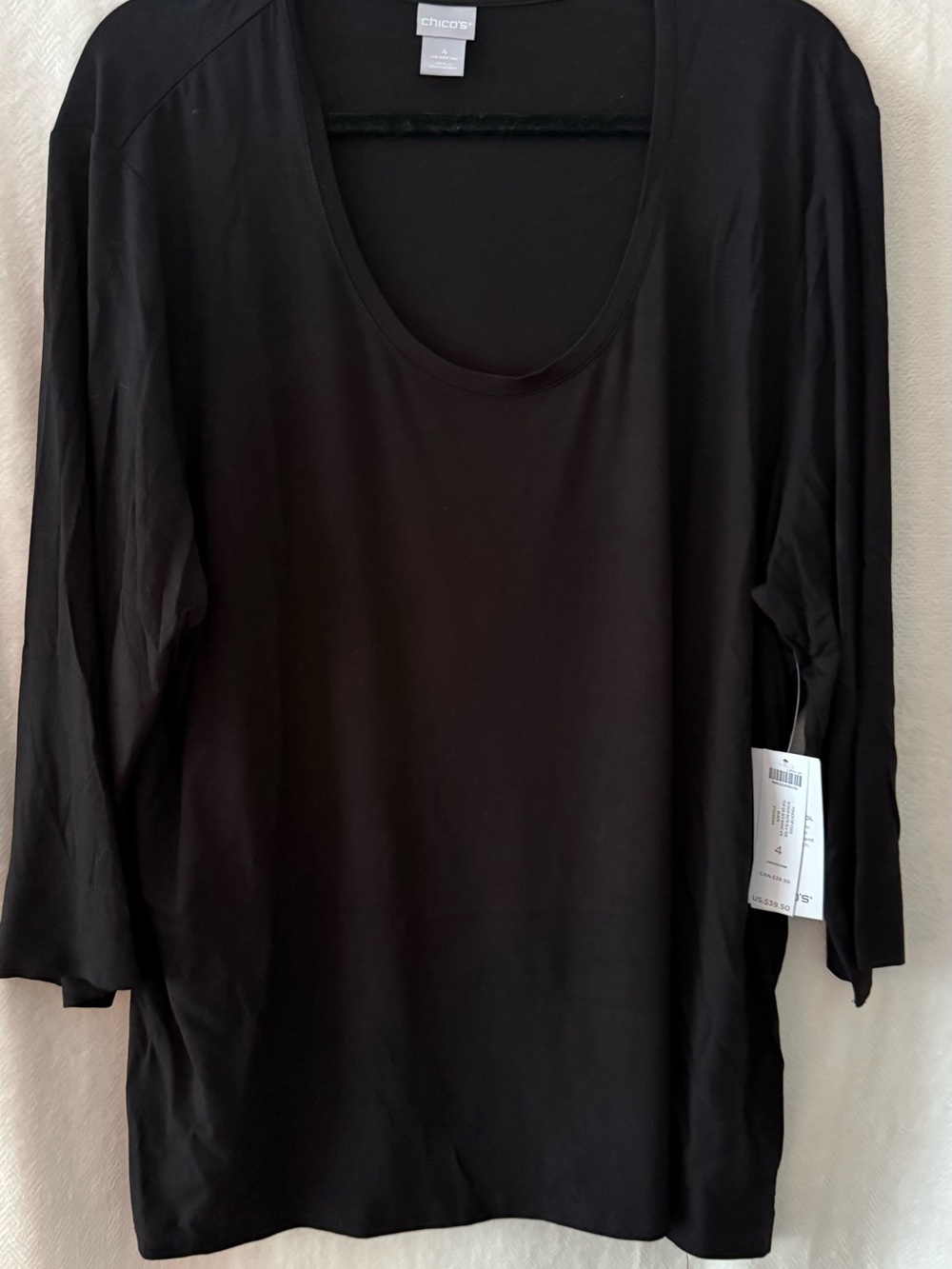 Chico's Black Scoop-Neck Long Sleeve Tunic Tee